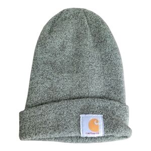 Carhartt Beanie Hat Cap Gray Yellow Acrylic Watch Fleece Graphic Logo Workwear